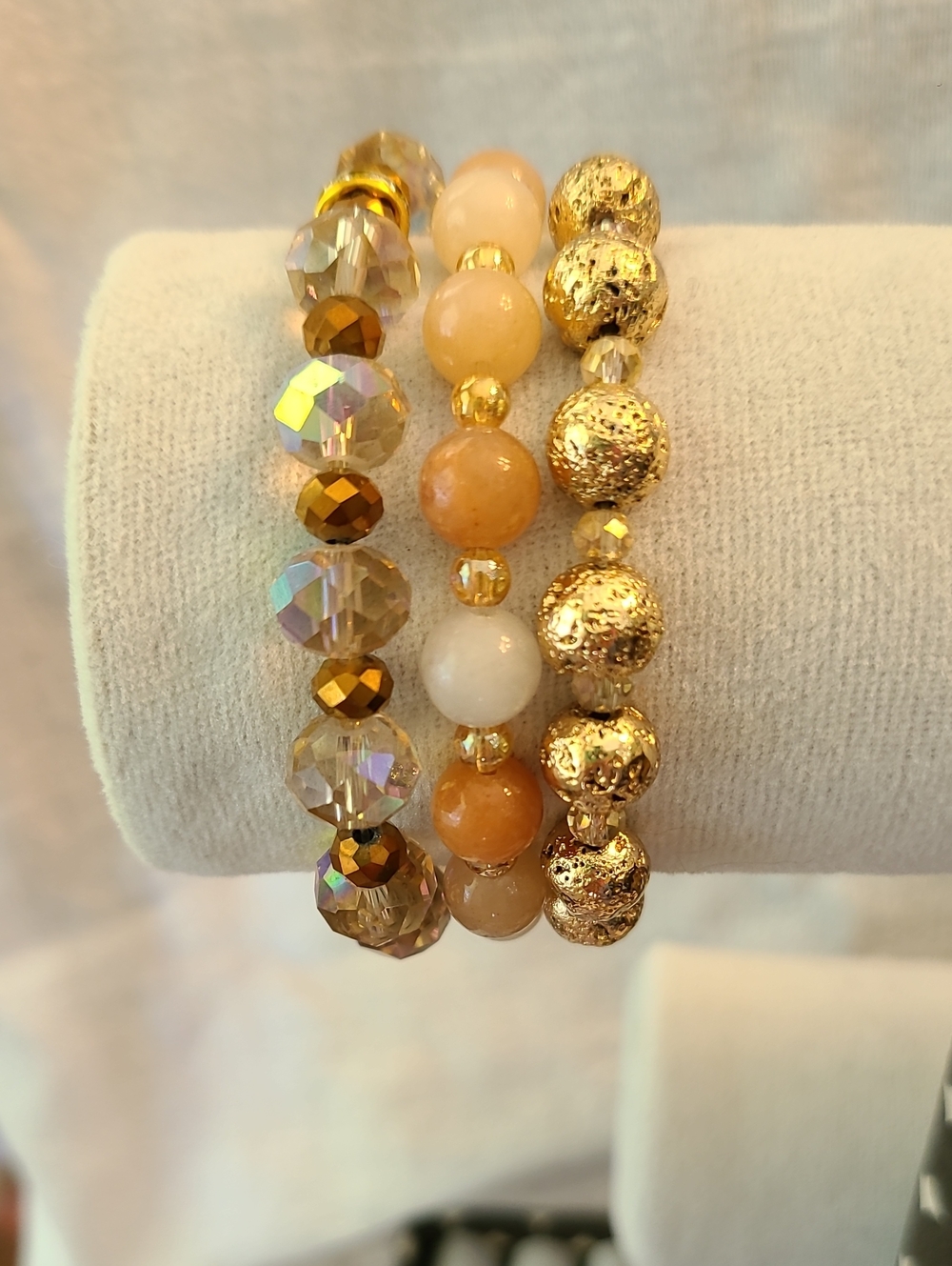 Pink Opal, Lava Stone & Crystal Stretch Bracelet Trio